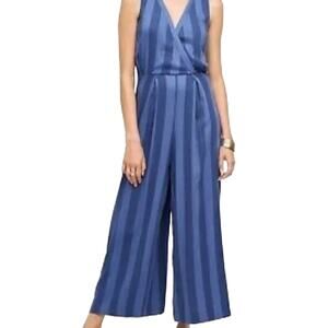 Anthropologie Nomad Morgan Carper Blue Striped Cropped‎ Jumpsuit Size M